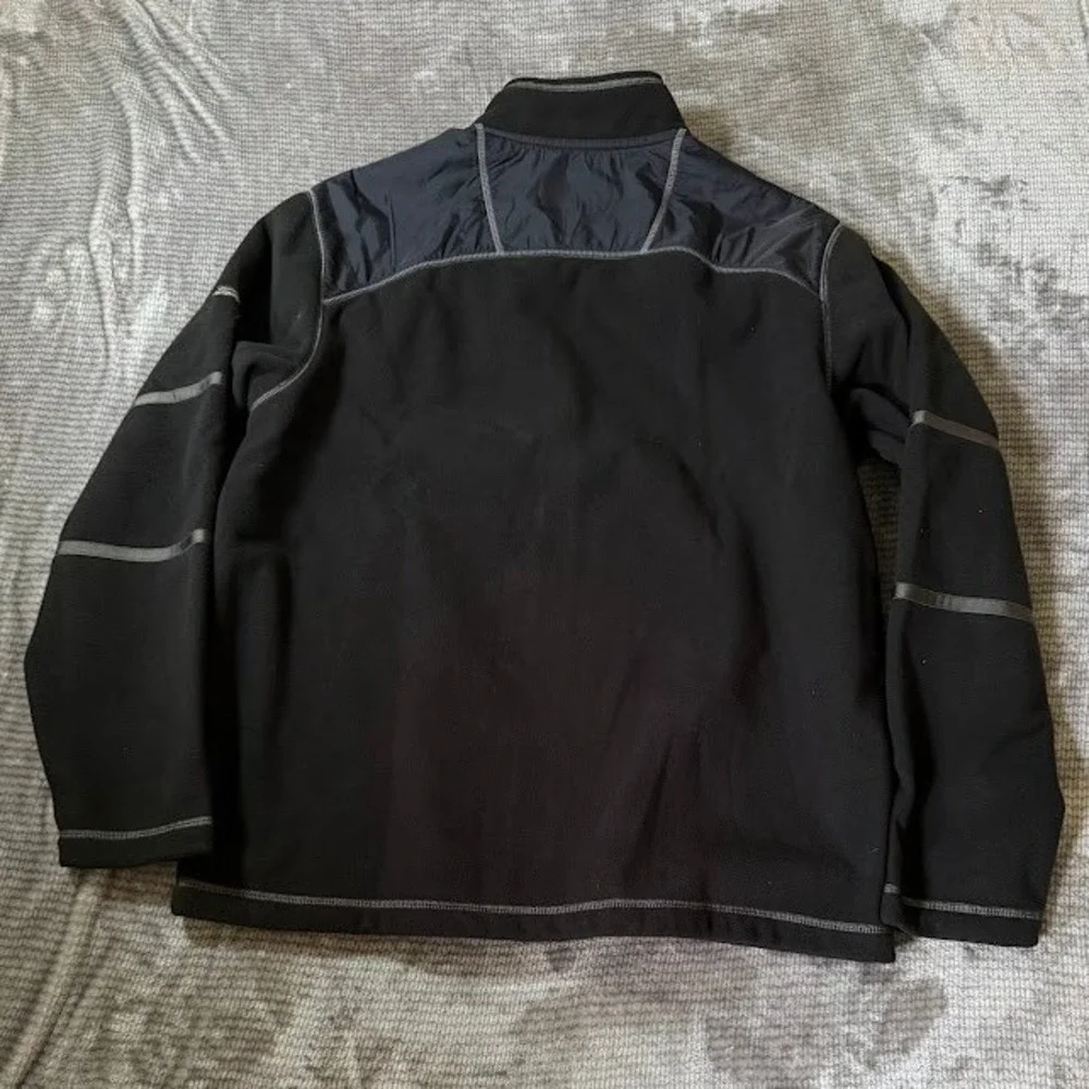Tommy Bahama Mens Black Full Zip Fleece Jacket Mock Neck Grey Trim Size M